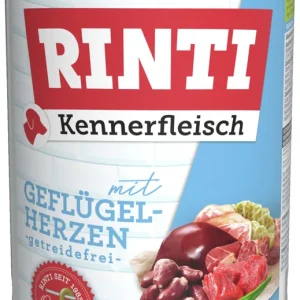 Sparpaket 24 x 400 g Rinti Kennerfleisch mit Geflügelherzen Hunde Nassfutter Schneller Versand